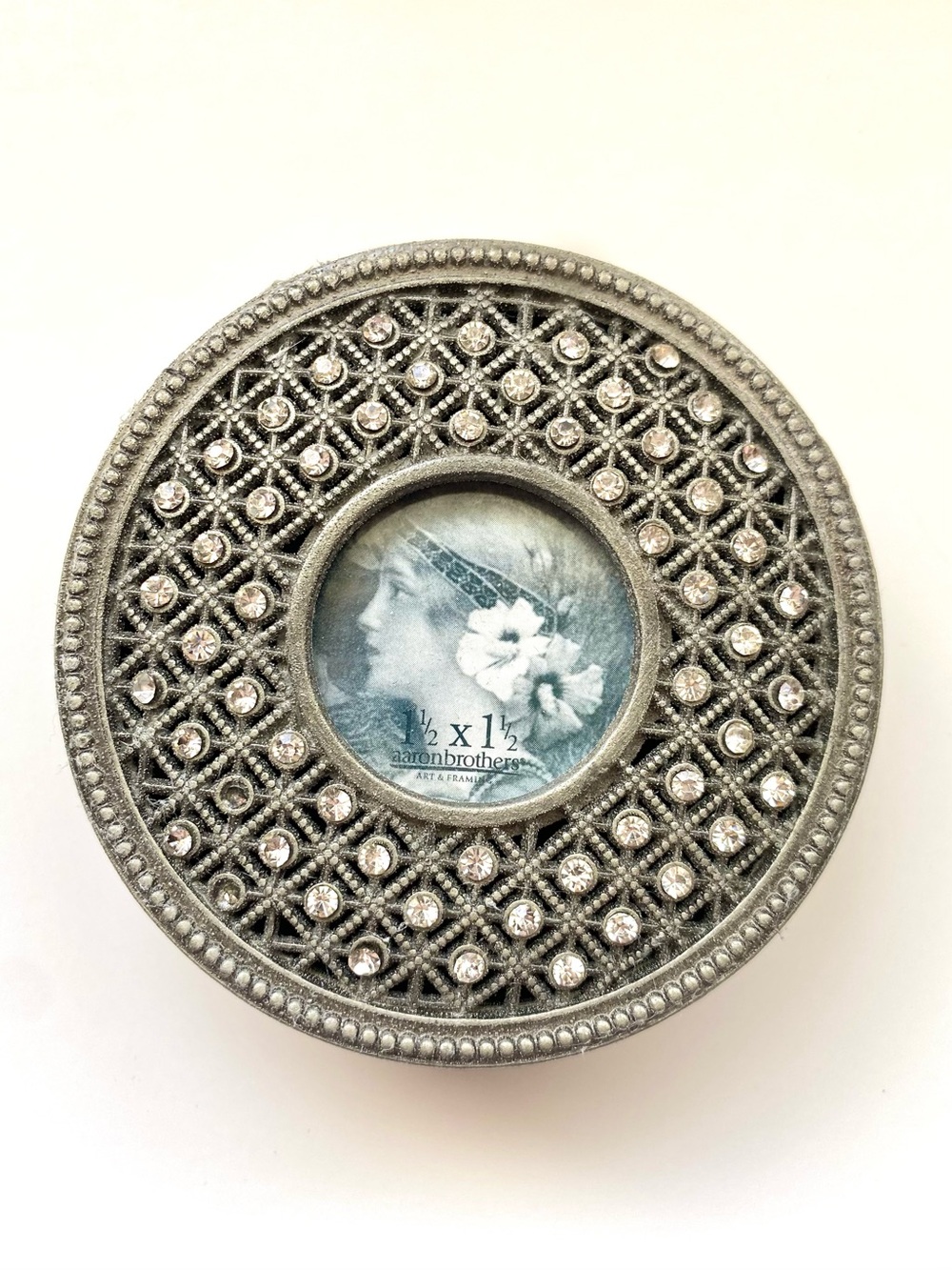 Vintage Rhinestone Bejeweled Custom Photo Metal Trinket/Keepsake Box
